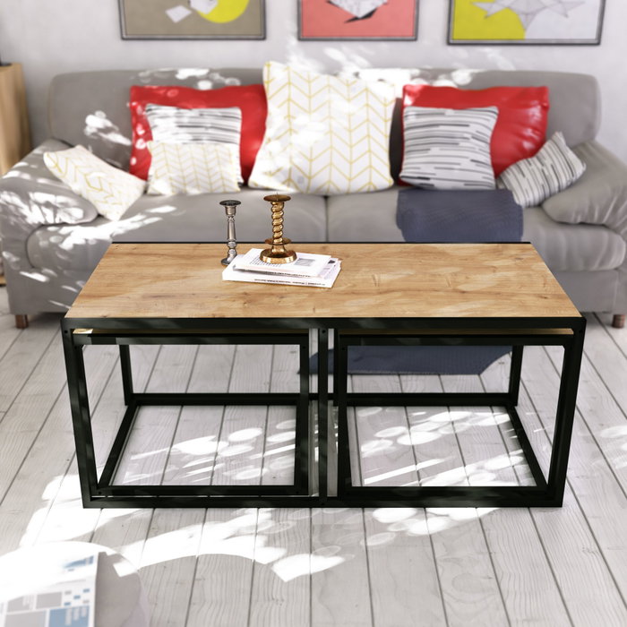 Hanah Home Mesa de Centro Gigante Extensible con Almacenamiento, Roble y Negro Hanah Home Mesa de Centro Gigante Extensible con Almacenamiento, Roble y Negro